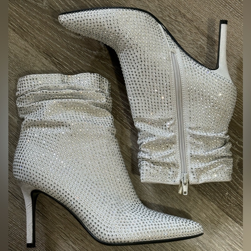Nine West Silver Bling Pointed Toe Stiletto Boot